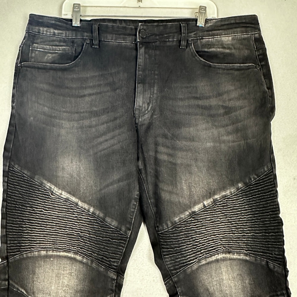 Jordan Craig Aaron Jeans Mens 40 Black Moto Ribbed Panel Slim Tapered EUC